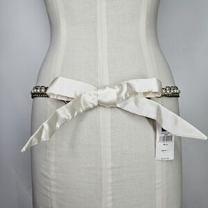 GAP M/L 36-46" NEW Belt 3 Chain White Satin Tie Pearl Beaded Paperclip Necklace